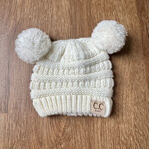 C.C Baby White Knit Hat with Pom-Poms Like New